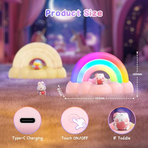 Rechargeable Rainbow LED Night Light - Touch Control with 3 Modes & Timer for Kids Nursery