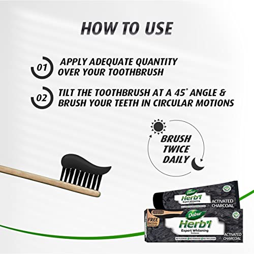 Dabur Herbal Activated Charcoal Whitening Toothpaste with Bamboo Toothbrush - 150g