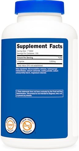 Nutricost L-Arginine 1000mg Tablets: 150 Tablets