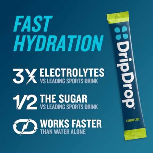 DripDrop Hydration Packs - Sunburst Variety Pack - Single Serve Electrolyte Powder Drink - Lemon Lime, Strawberry, Peach, Black Cherry - Non-GMO & Gluten Free