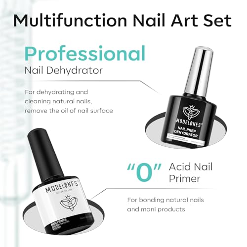 Modelones Nail Dehydrator, Primer, Gel Base & Top Coat Set - Acid-Free