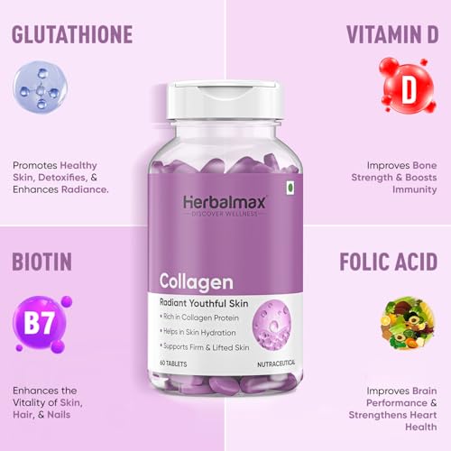 Herbal Max Collagen 800mg Tablets for Skin, Hair, Joints & Nails, 60 Count
