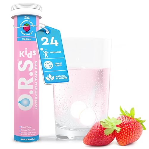 O.R.S Electrolytes for Kids - Fast and Effective Rehydration - Vegan, Gluten-Free, Lactose Free & Low-Calorie Electrolyte Tablet with Natural Strawberry Flavour - 24 Tablets