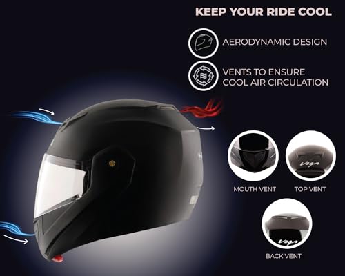 Vega Crux ISI Certified Flip-Up Helmet - Black, Medium, Clear Visor for All Riders