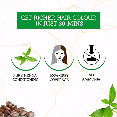 Vatika Naturals Henna Hair Colour Dark Brown (6 x 10g) - 100% Grey Coverage for Women
