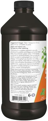 Now Foods Supplements Liquid Chlorophyll Super Concentrated Internal Deodorizer Boost Energy Mint Flavor 16 Ounce