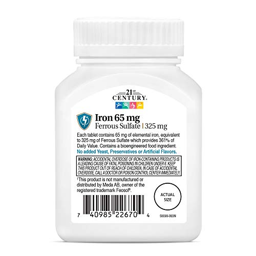 21st Century Iron 65mg - 120 Tablets - Energy & Red Blood Cell Support