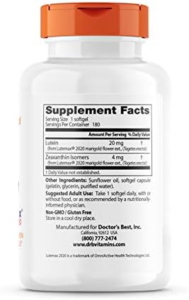 Doctor's Best, Lutein, Lutemax 2020, 20 mg, 180 Softgels