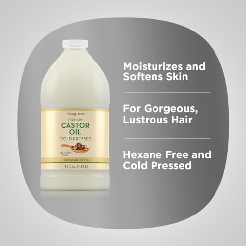 Piping Rock Premium Castor Oil - 64 Fl Oz Cold-Pressed Hexane-Free for Hair & Skin