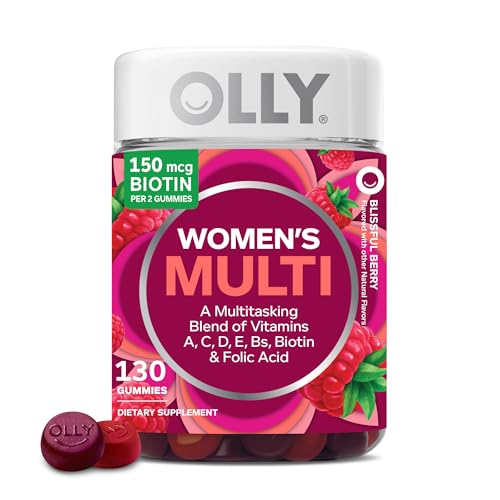 OLLY Women's Multivitamin Gummies - Immune & Overall Health Support with Vitamins A, D, C, E, Biotin & Folic Acid - Berry Flavor, 130 Count (65 Day Supply)