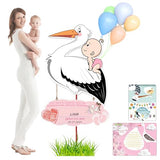 Large 158cm Wooden Stork Outdoor Birth Announcement Sign (Pink Rattle) - Welcome Home Decor