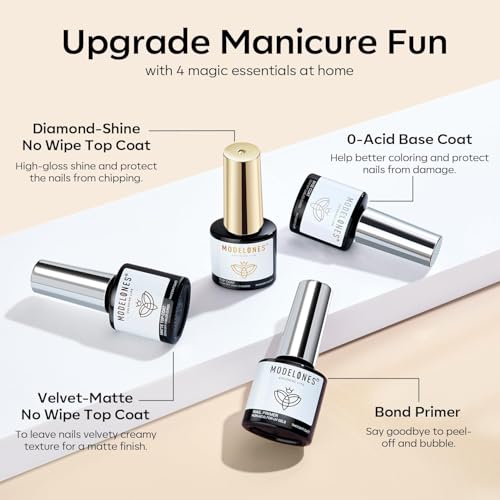 Modelones 32-Piece Gel Nail Polish Kit - 28 Rainbow Colors with Glossy & Matte Top Coats