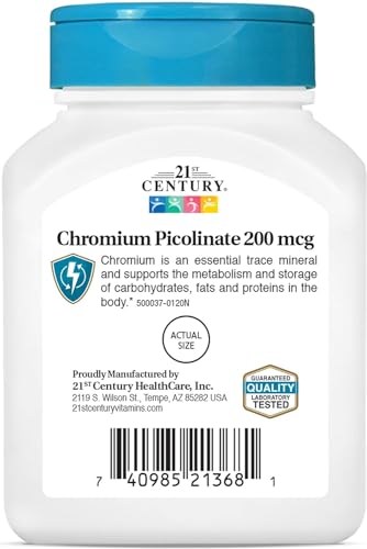 21st Century Chromium Picolinate 200mcg - 100 Tablets - Blood Sugar Metabolism Support