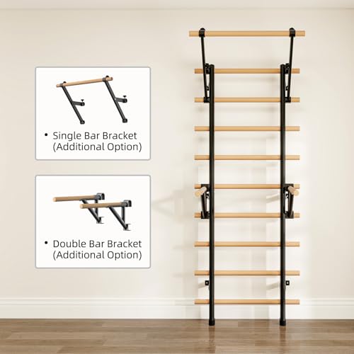 DHT Wood Swedish Stall Bar with Suspension Trainer - 9-Rod Home Gym Equipment