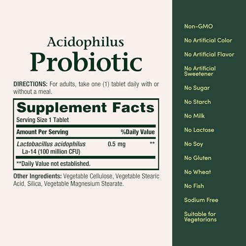 Nature's Bounty Acidophilus Probiotic Supplement, 200 Tablets (Twin Pack) - Digestive Health Support