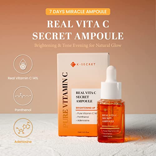 K-SECRET Real Vita C Ampoule 14% Pure Vitamin C - Brightening & Pigmentation Care | Korean Skincare (15ml)