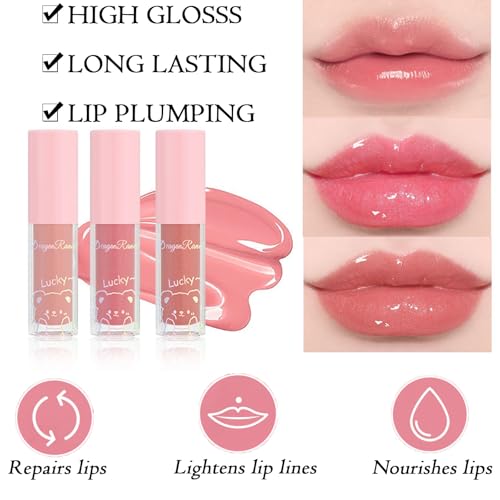 3 Pcs Mini Lip Gloss Set - Tinted Plumping Glow Oil for Teenage Girls & Women | Cute Hydrating Mirror Gloss | Non-Sticky Long-Lasting Moisturizing