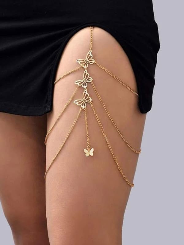 Sparkling Gold Rhinestone Thigh Leg Harness Chain - Women's Evening & Vacation Jewelry
