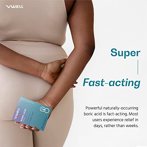VWELL Boric Acid Suppositories 30 Count - Balances Healthy pH & Microbiome - Controls Odor, Itching, Burning, Irritation