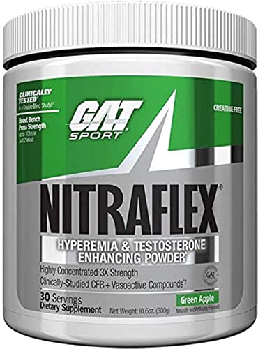 GAT SPORT Nitraflex Pre-Workout Powder, Green Apple, 30 Servings