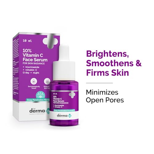 The Derma Co 10% Vitamin C Face Serum with Niacinamide, Hyaluronic Acid & Ferulic Acid - Advanced Brightening Serum for Dullness, Pigmentation & Dark Spots - 10ml