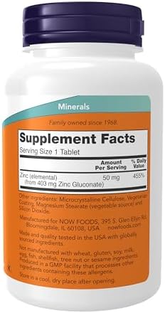 Now Foods Supplements Zinc Zinc Gluconate 50 Mg Supports Enzyme Functions Immune Support 250 Tablets
