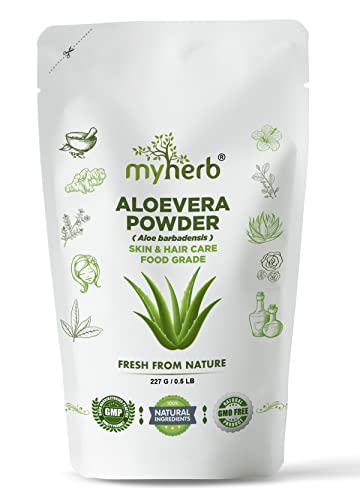 MYHERB 100% Pure Natural Organic Aloe Vera Powder - 227g for Skin, Hair & Food Grade Use