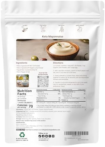Micro Ingredients Organic MCT Oil Powder - Keto-Friendly Fuel