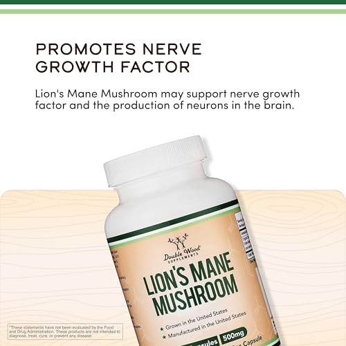 Double Wood Lions Mane Mushroom Capsules - Brain Support & Immune Health - 120 Count