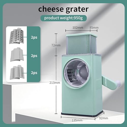 NALACAL Rotary Drum Grater - Manual Slicer & Shredder for Vegetables & Cheese