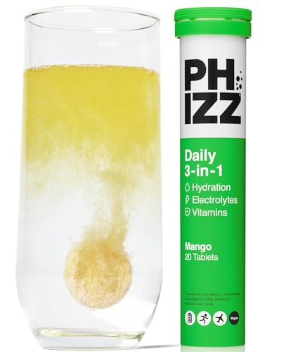 Phizz Electrolytes Hydration Tablets - Mango - 20 Effervescent Tablets with 18 Vitamins & Minerals