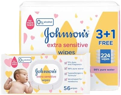 Johnson's Extra Sensitive Baby Wipes (224 Count) - 98% Pure Water