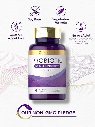 Carlyle Probiotics with Prebiotics - 120 Capsules - 50 Billion Active Organisms - Non-GMO & Gluten Free