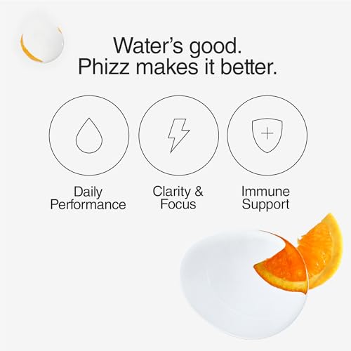 Phizz Electrolyte Multivitamin Hydration Tablets - 18 Vitamins & Minerals, Energy Boost (Orange, 20 Count)