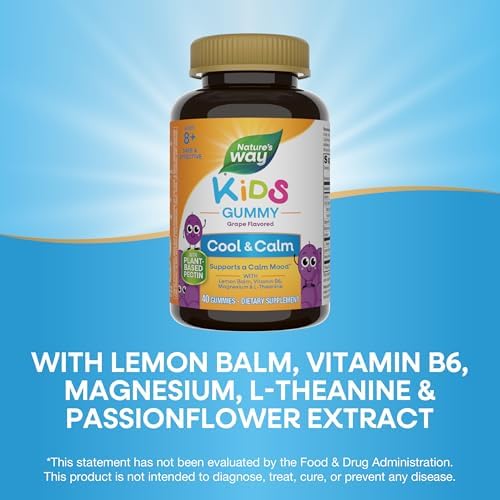 Nature's Way Kids Cool, Calm & Collected Gummies for Ages 8 and Over, Grape Flavored, 40 Gummies