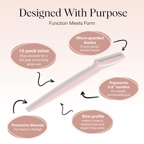 Kitsch Dermaplaning Tool - 12 Pieces Face Razor for Women, Eyebrow Razor & Facial Hair Removal