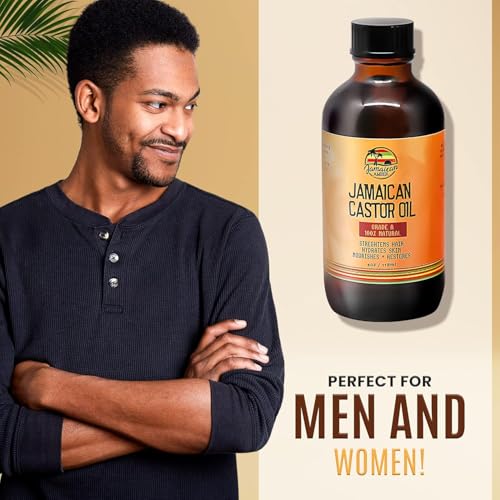 JAMAICAN Ambre Amber Organic Castor Oil - Cold Pressed, 4 fl oz/118 ml - For Hair Strength, Growth, Eyelashes, Eyebrows, Scalp Health and Daily Moisturizing