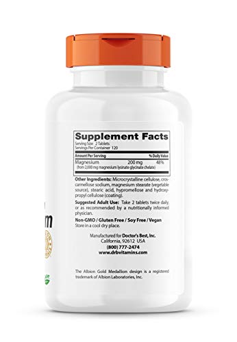 Doctor's Best High Absorption 100% Chelated Magnesium 240 Tablets - Optimal Bioavailability Formula