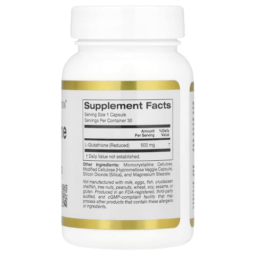 California Gold Nutrition L-Glutathione 500mg - 30 Veggie Capsules for Detox & Immunity