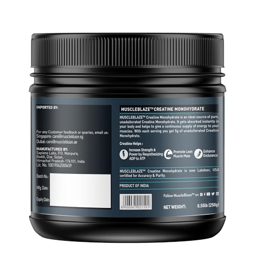 MuscleBlaze Creatine Monohydrate 250g (80 Servings) Unflavoured | Trustified Certified