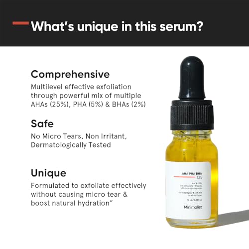 Minimalist 25% AHA + 2% BHA + 5% PHA Peeling Solution - 10ml | Weekend Exfoliation for Glowing Skin & Pore Cleansing