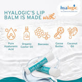 Hyalogic HA Lip Balm - Hyaluronic Acid & Organic Coconut Oil - Unflavored, 18 Sticks, 4.25g Each