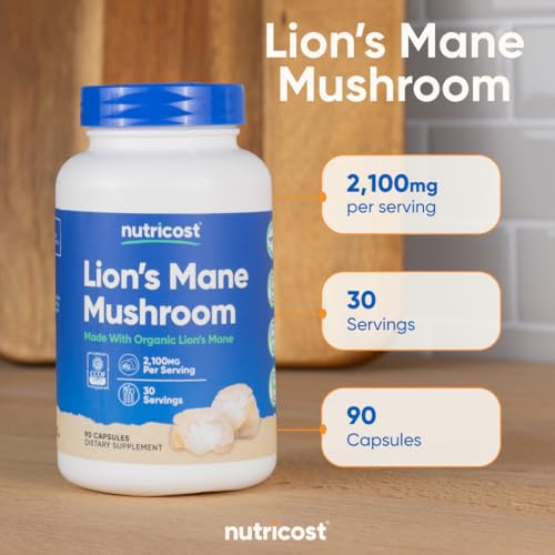 Nutricost Lion's Mane Mushroom Capsules - Organic, Gluten-Free, 2100mg, 30 Servings