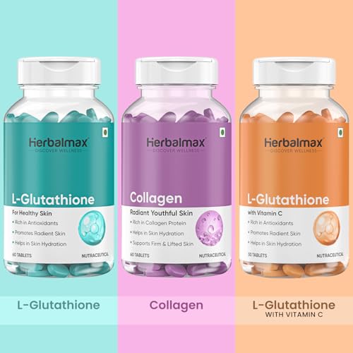 Herbal Max L-Glutathione 1000mg Tablets for Radiant Skin Glow & Lightening, 60 Count