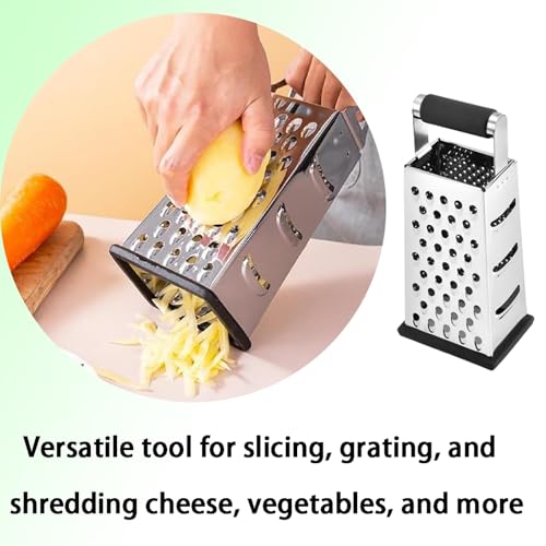 Stainless Steel 4-Sided Box Grater - 3 Hole Sizes for Cheese & Vegetables