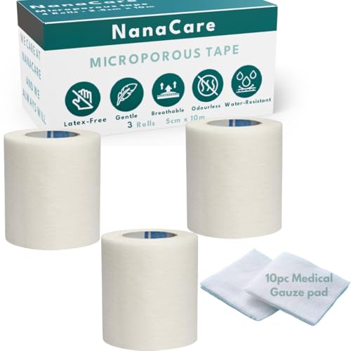 Paper Surgical Tape 2" x 11yd with 10pc Gauze Pads - Microporous Medical Tape for Sensitive Skin