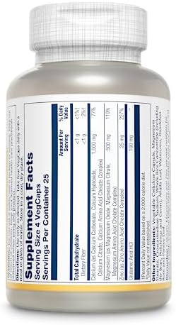 Solaray Calcium Magnesium Zinc - Essential Minerals for Bone & Immune Health - 100 VegCaps