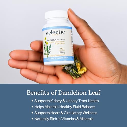 Eclectic Institute Raw Freeze-Dried Dandelion Leaf Supplement - Organic Digestive & Detox Support - 90 Capsules