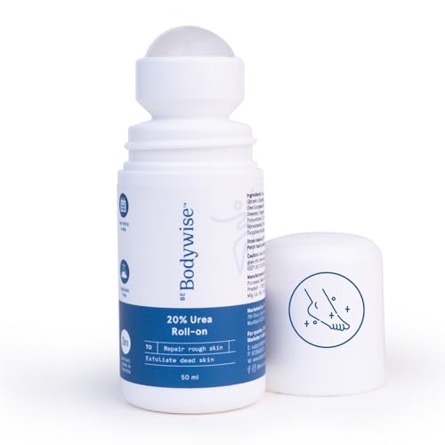 Be Bodywise 20% Urea Foot Cream Roll On - Repairs Dry & Cracked Heels with Lactic Acid, Olive Oil & Vitamin E - Exfoliates & Softens Skin - 50ml
