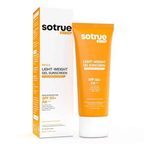 Sotrue Face Gel Sunscreen SPF 50+ PA+++ - Lightweight Gel with 1% Niacinamide & Vitamin C, No White Cast, Water-Resistant, 50ml